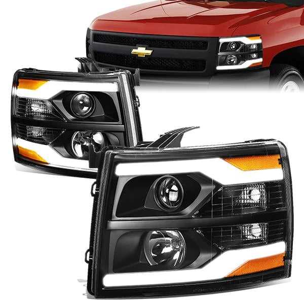 DNA Motoring, DNA Projector Headlights Chevy Silverado (07-14) w/ Dual LED DRL - Black or Chrome