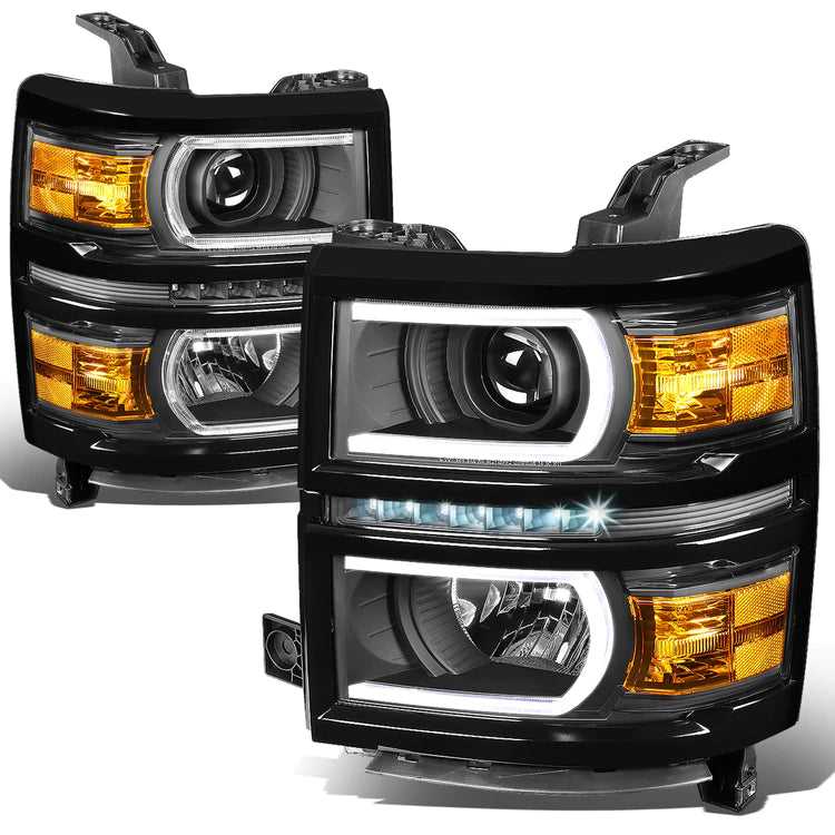 DNA Motoring, DNA Projector Headlights Chevy Silverado 1500 (14-15) w/ DRL LED Bar - Black or Chrome