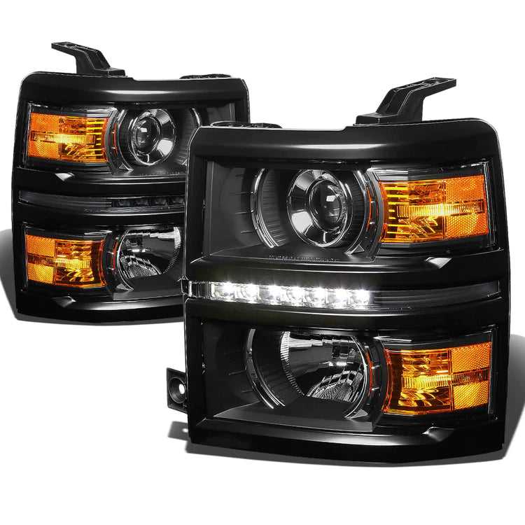 DNA Motoring, DNA Projector Headlights Chevy Silverado 1500 (14-15) w/ LED DRL - Black or Chrome