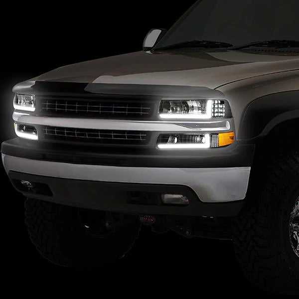 DNA Motoring, DNA Projector Headlights Chevy Silverado (99-02) w/ DRL LED Bar - Black or Chrome