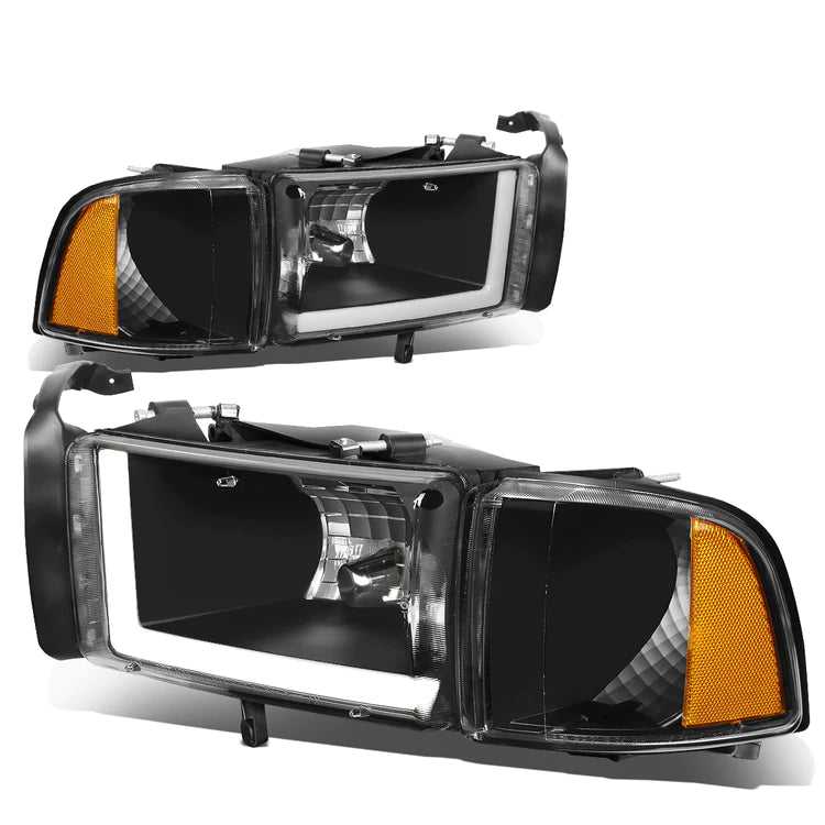 DNA Motoring, DNA Projector Headlights Dodge Ram 1500 2500 3500 (94-02) w/ DRL LED Bar - Black or Chrome