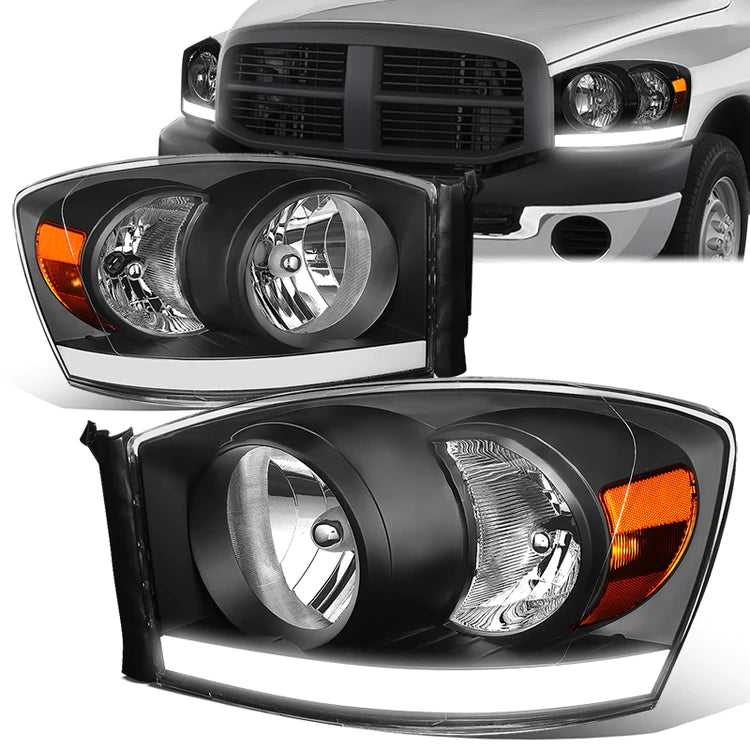 DNA Motoring, DNA Projector Headlights Dodge Ram 1500/2500/3500 (06-09) w/ DRL LED Bar - Black or Chrome