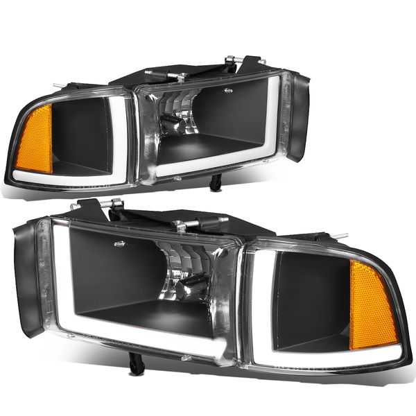 DNA Motoring, DNA Projector Headlights Dodge Ram (94-02) w/ LED Bar - Black or Chrome Housing