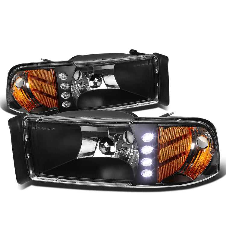 DNA Motoring, DNA Projector Headlights Dodge Ram (94-02) w/ LED DRL [1PC Design] Black or Chrome