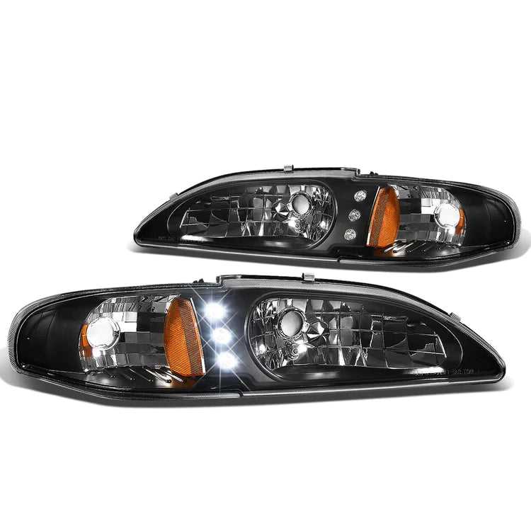 DNA Motoring, DNA Projector Headlights Ford Mustang GT SN95 (94-98) w/ LED DRL [1 Piece] Black or Chrome