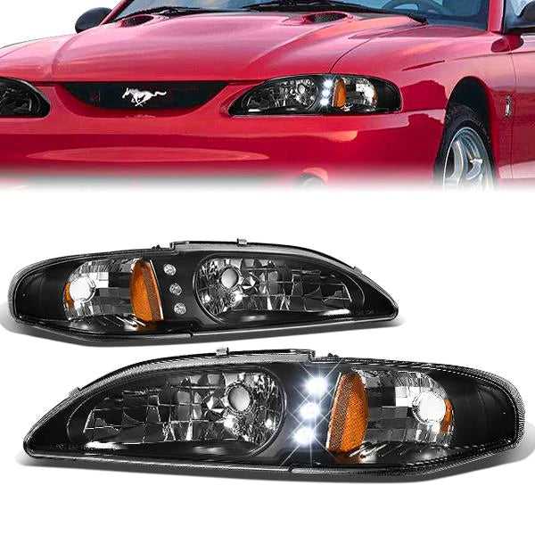 DNA Motoring, DNA Projector Headlights Ford Mustang GT SN95 (94-98) w/ LED DRL [1 Piece] Black or Chrome