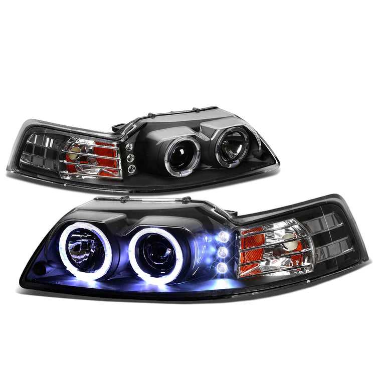 DNA Motoring, DNA Projector Headlights Ford Mustang SN95 (99-04) w/ LED Halo Ring  - Black / Chrome / Smoked