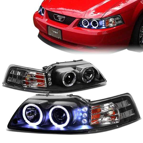 DNA Motoring, DNA Projector Headlights Ford Mustang SN95 (99-04) w/ LED Halo Ring  - Black / Chrome / Smoked