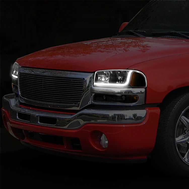 DNA Motoring, DNA Projector Headlights GMC Sierra (1999-2007) w/ DRL LED Bar - Black or Chrome