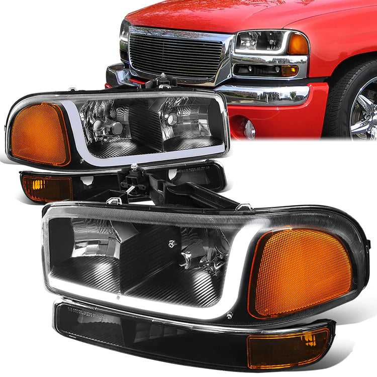 DNA Motoring, DNA Projector Headlights GMC Sierra (1999-2007) w/ DRL LED Bar - Black or Chrome