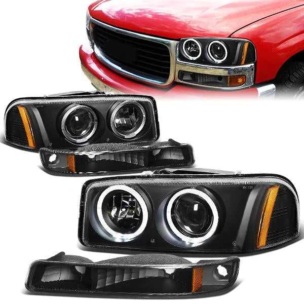 DNA Motoring, DNA Projector Headlights GMC Sierra (99-07) w/ LED Halo Ring - Black or Chrome