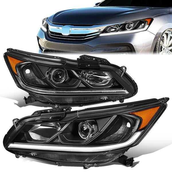 DNA Motoring, DNA Projector Headlights Honda Accord Sedan (16-17) w/ LED DRL - Black Housing