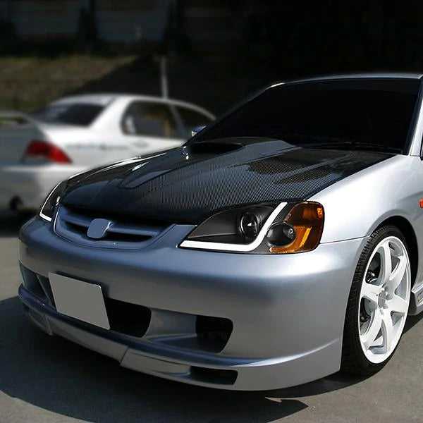 DNA Motoring, DNA Projector Headlights Honda Civic Coupe/ Sedan EM2 (01-03) w/ LED Bar - Black Housing / Clear Lens