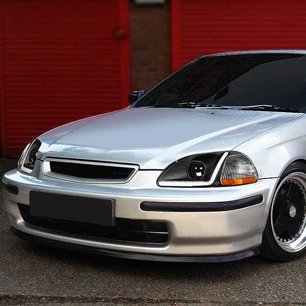 DNA Motoring, DNA Projector Headlights Honda Civic EK (96-98) w/ LED Bar - Black Housing / Clear Lens