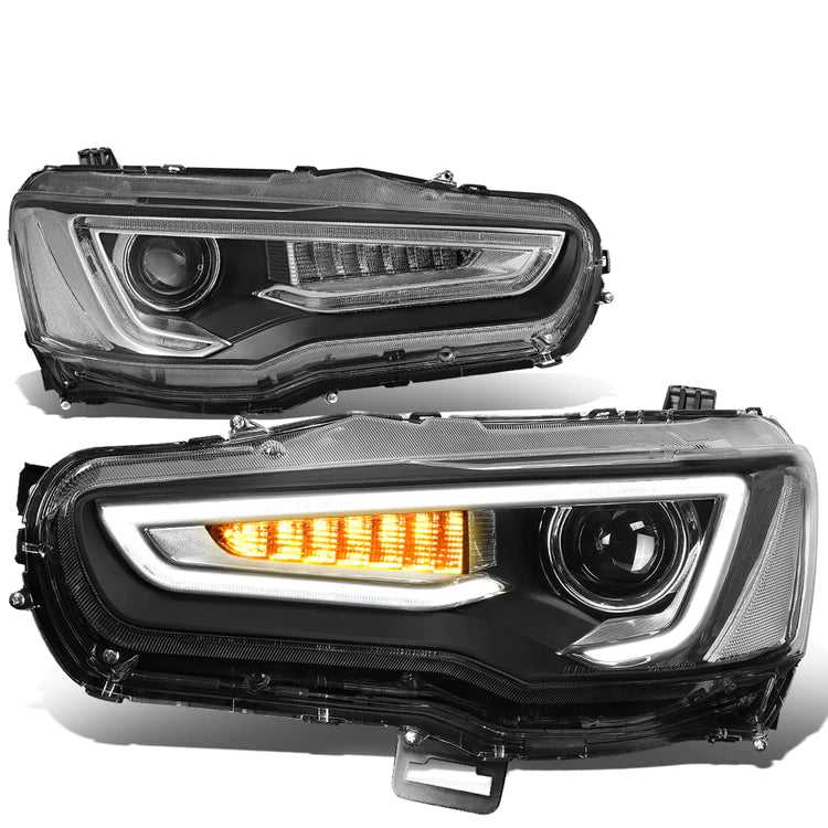 DNA Motoring, DNA Projector Headlights Mitsubishi Lancer EVO X (08-17) w/ LED Sequential Turn Signal - Black Housing