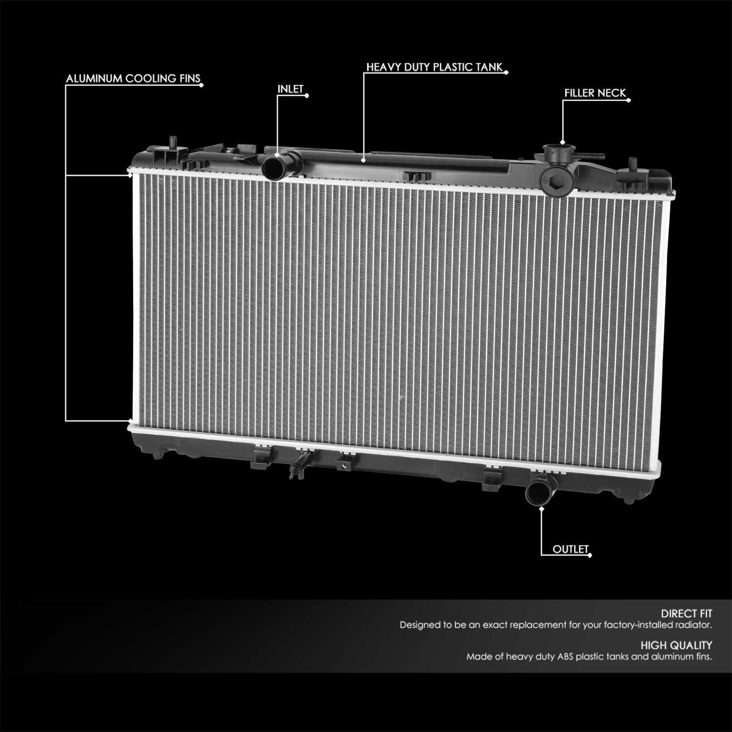 DNA Motoring, DNA Radiator Toyota Camry 2.5L (10-11) [DPI 13368] OEM Replacement w/ Aluminum Core