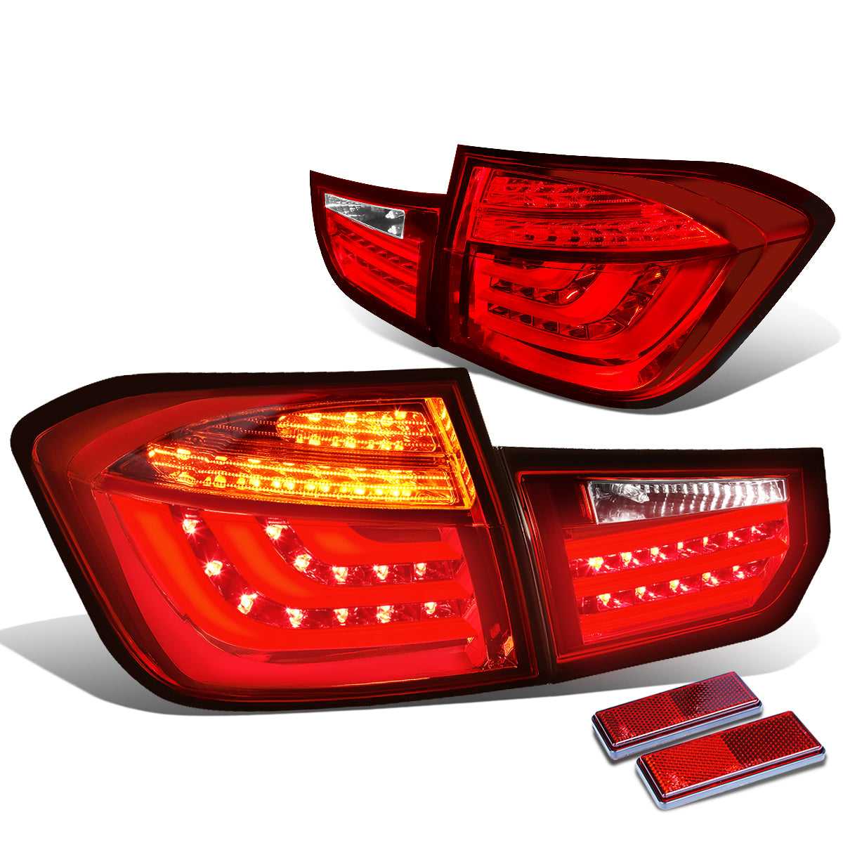 DNA Motoring, DNA Tail Lights BMW 3-Series 4Dr (2012-2015) 3D LED Rear Tail Brake Light - Smoked / Clear Lens