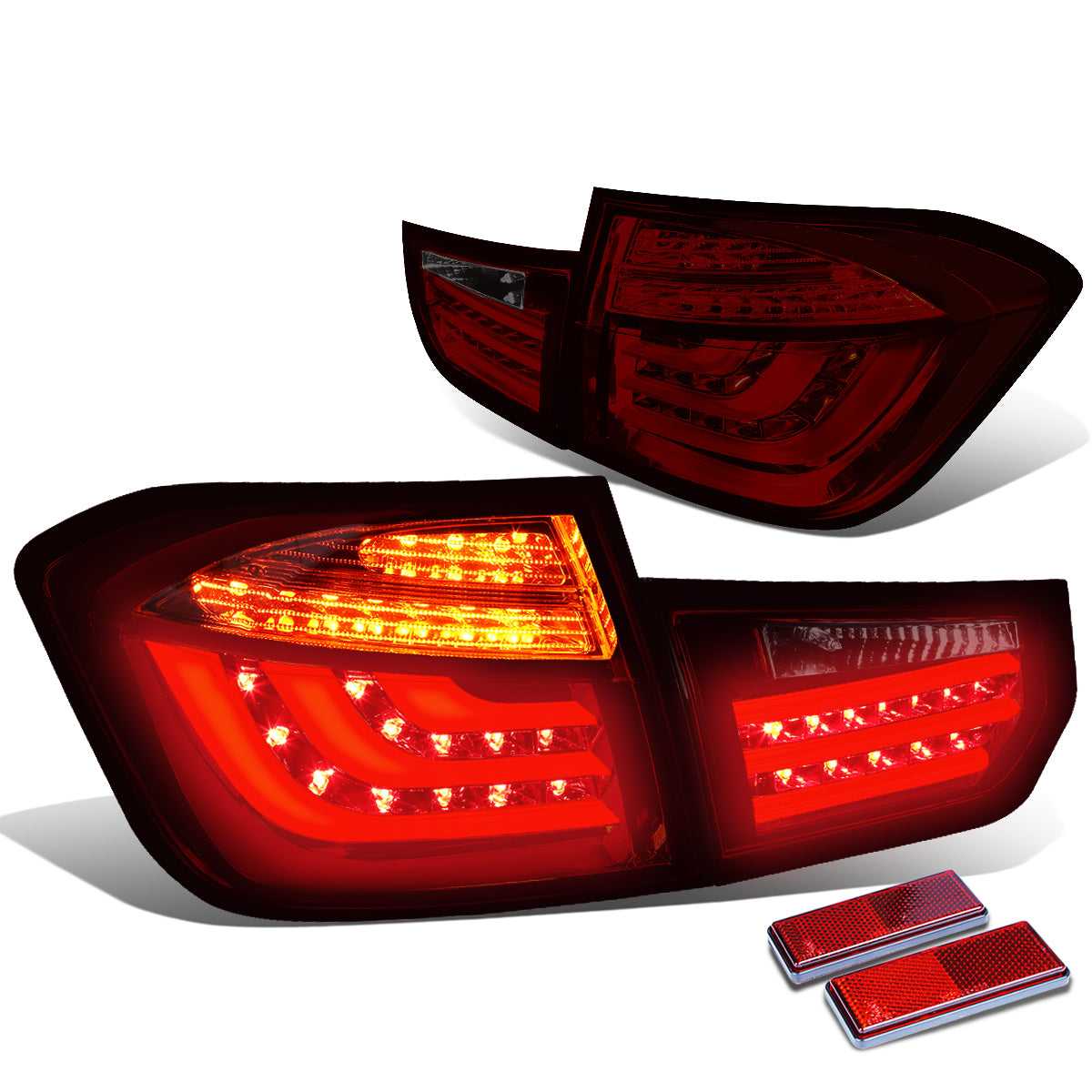 DNA Motoring, DNA Tail Lights BMW 3-Series 4Dr (2012-2015) 3D LED Rear Tail Brake Light - Smoked / Clear Lens