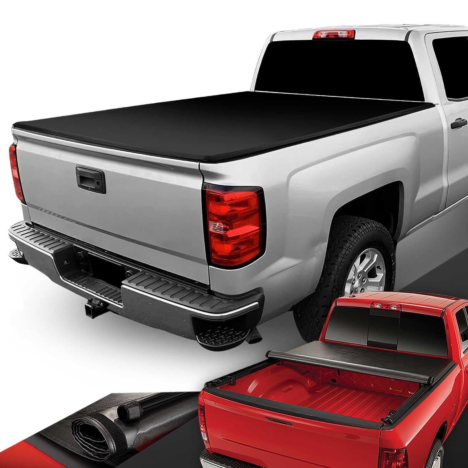 DNA Motoring, DNA Tonneau Cover Chevy Silverado 1500 (2014-2018) 2500/3500 HD (2015-2018) 8' Bed Soft Roll-up Adjustable - Black