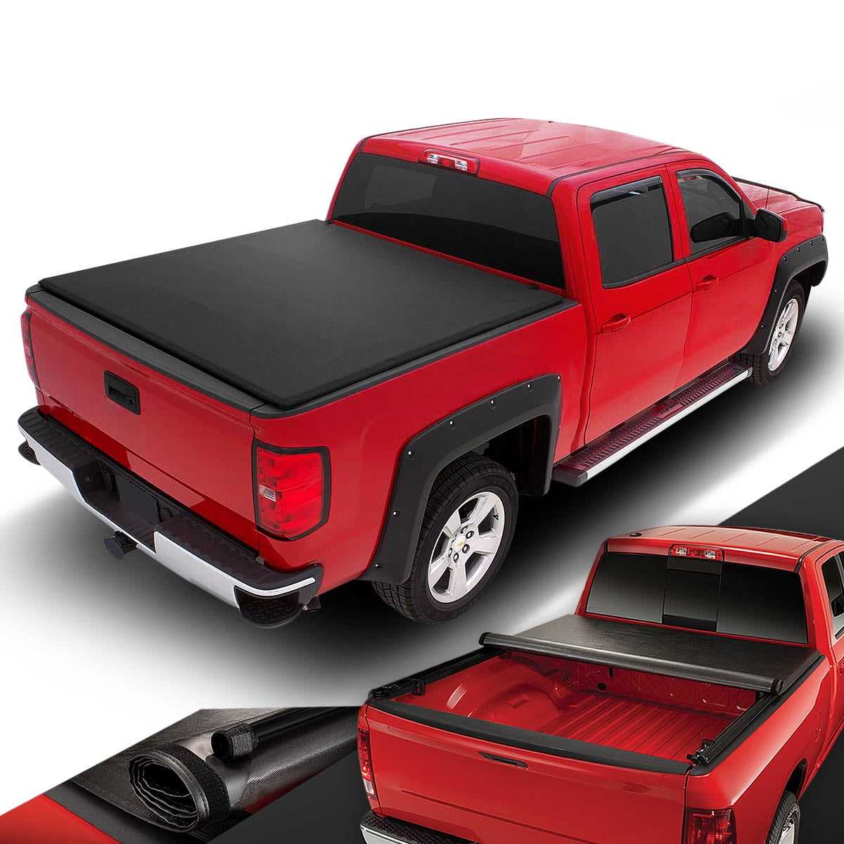 DNA Motoring, DNA Tonneau Cover Chevy Silverado 1500 (2014-2018) LD (2019-2019) 6'6" Bed Soft Roll-Up - Black