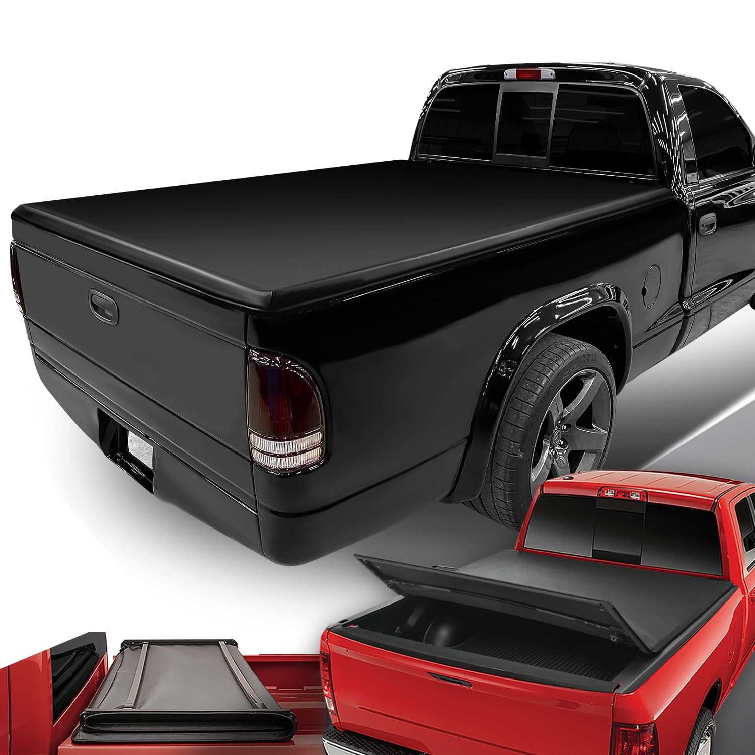 DNA Motoring, DNA Tonneau Cover Dodge Dakota (1997-2004) 6.5' Bed Soft Tri-Fold Adjustable - Black