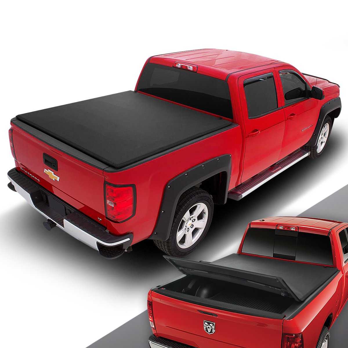 DNA Motoring, DNA Tonneau Cover Dodge Ram 1500 (2009-2018) 2500/3500 (2010-2018) 8' Bed Fleetside Soft Tri-Fold Adjustable