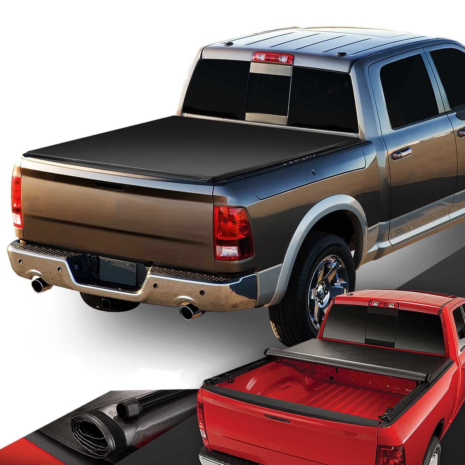 DNA Motoring, DNA Tonneau Cover Dodge Ram 1500 (2012-2018) Classic (2019-2023) 8' Long Bed Vinyl Soft Roll -Up