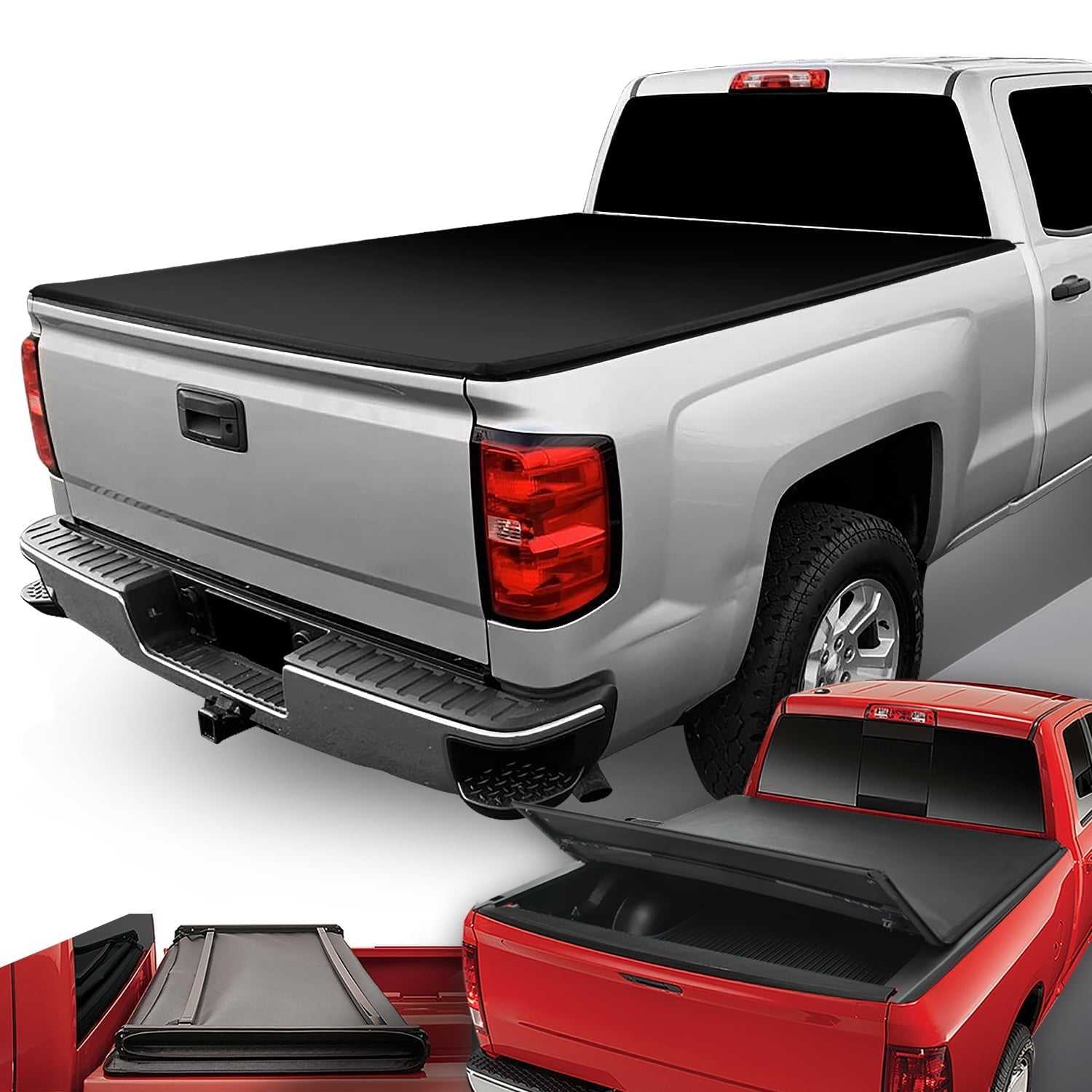 DNA Motoring, DNA Tonneau Cover GMC Sierra 1500 (2014-2018) 2500/3500 HD (2015-2018) 8' Bed Vinyl Soft Tri-Fold