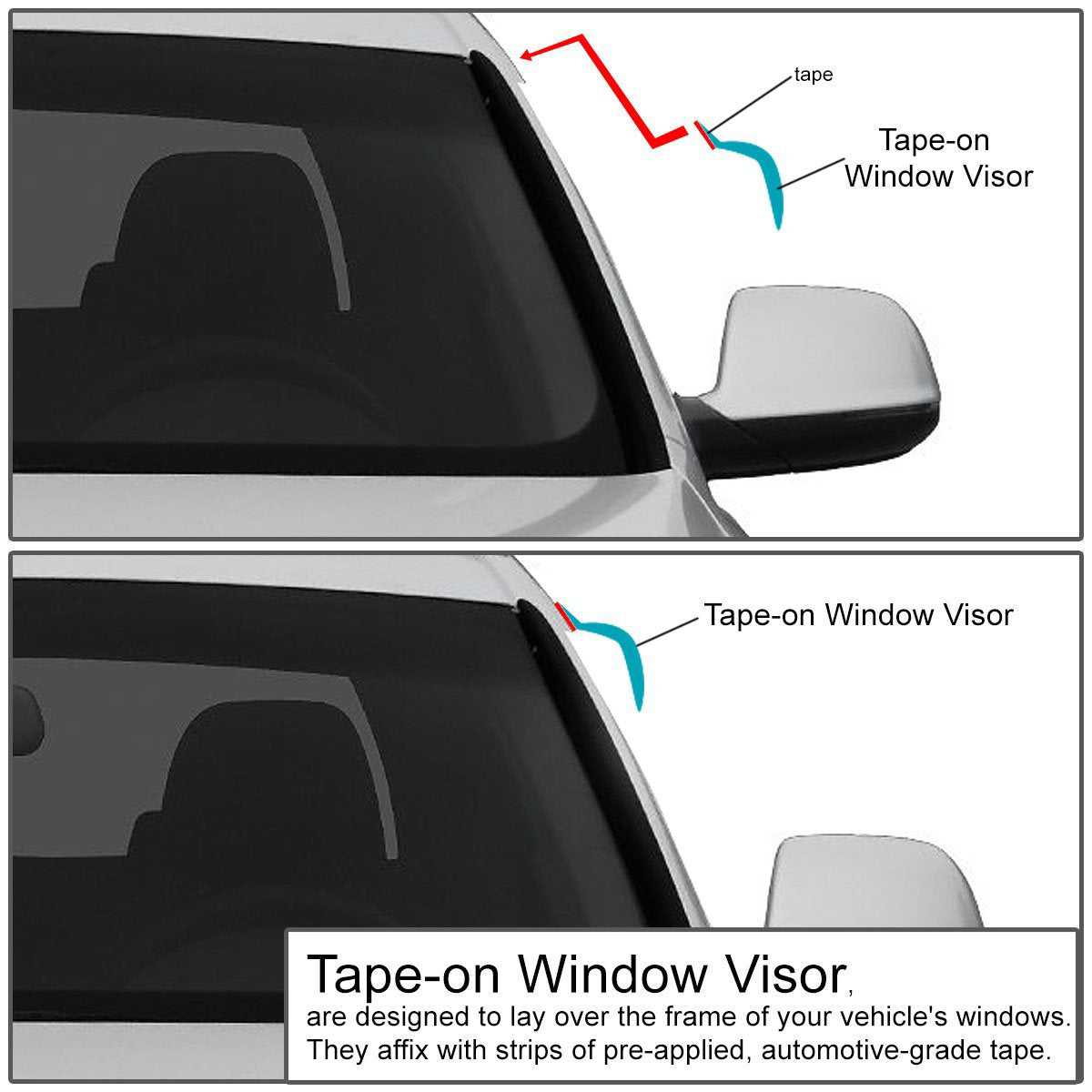 DNA Motoring, DNA Window Visors Dodge Dakota (1997-2004) Tape-On - Dark Smoke