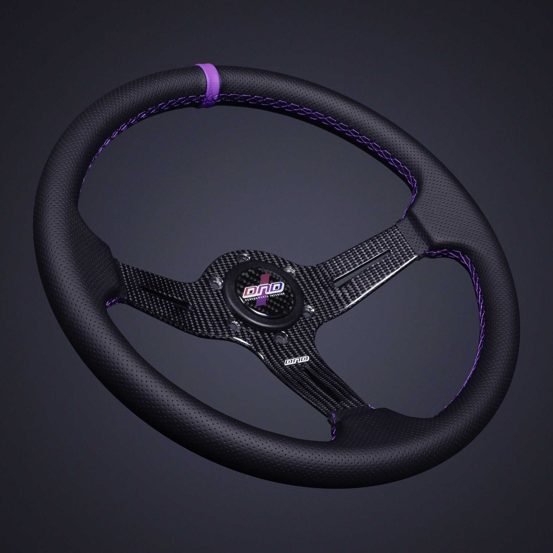 DND Performance Interior, DND Carbon Fiber Race Steering Wheel (60mm Deep, 350mm) 6 Bolt - Gray / Purple / Red