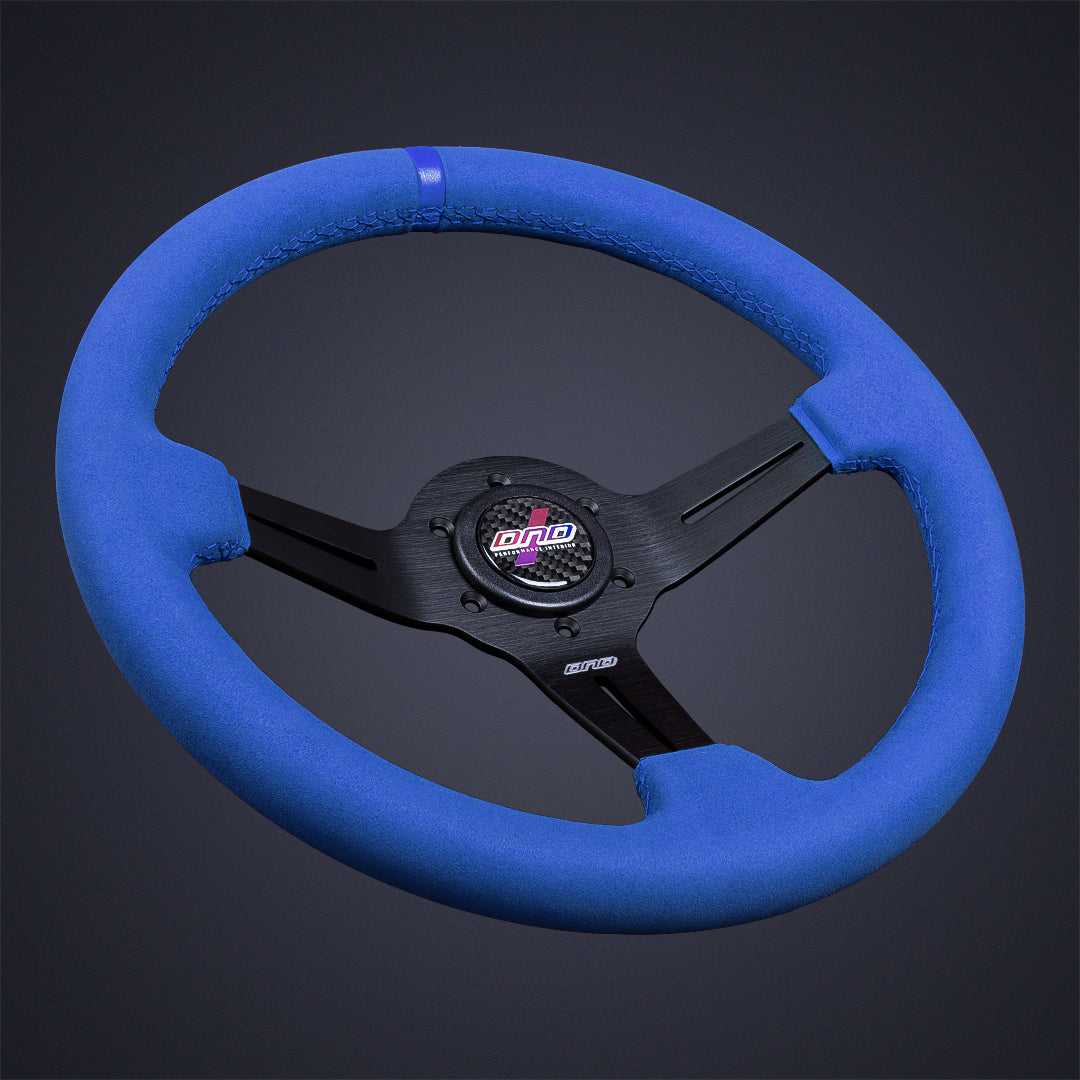 DND Performance Interior, DND Full Color Alcantara Race Steering Wheel (50mm Deep, 350mm) 6 Bolt - Blue Gray Red