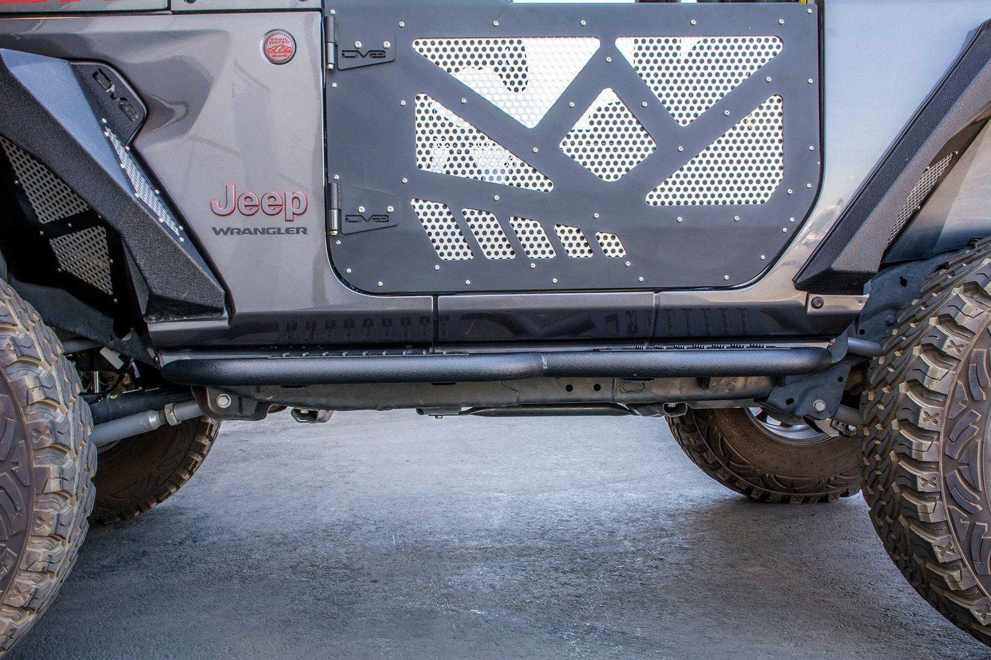 DV8 Off Road, DV8 Off Road Rock Sliders Jeep Wrangler JL 2 Door (2018-2021) with Step / Bedside / Tubular Plated / with Rock Skin